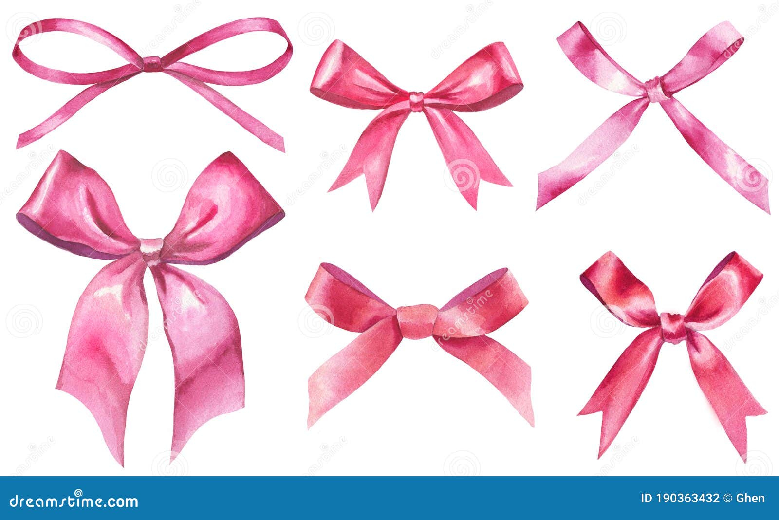 Watercolor Ribbon Bows Set Isolated on White. Pink Silk Bows Knots As Event  Decorative Design Elements. Hand-drawn Stock Illustration - Illustration of  decorative, element: 190363432