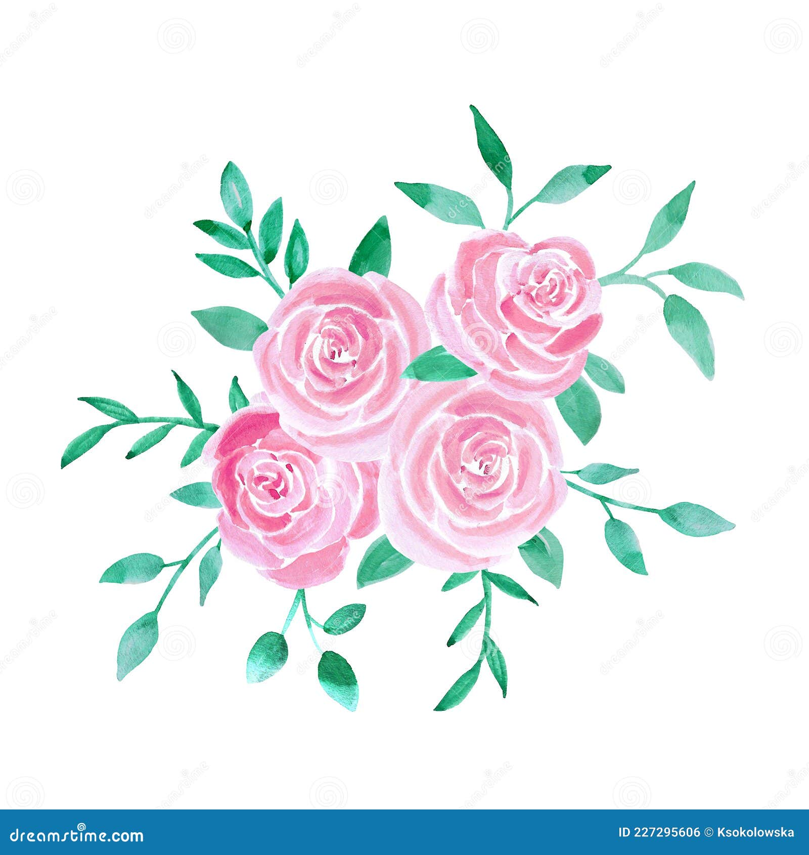 Watercolor Rose Flowers Bouquet Illustration Stock Illustration ...