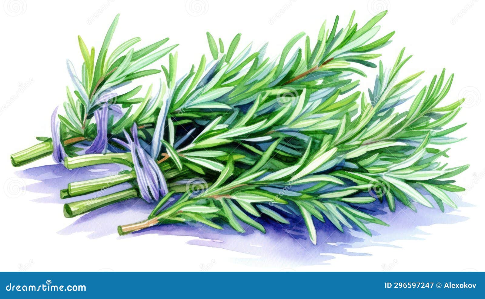 Watercolor Rosemary and Thyme Herb Illustration AI Generated Stock