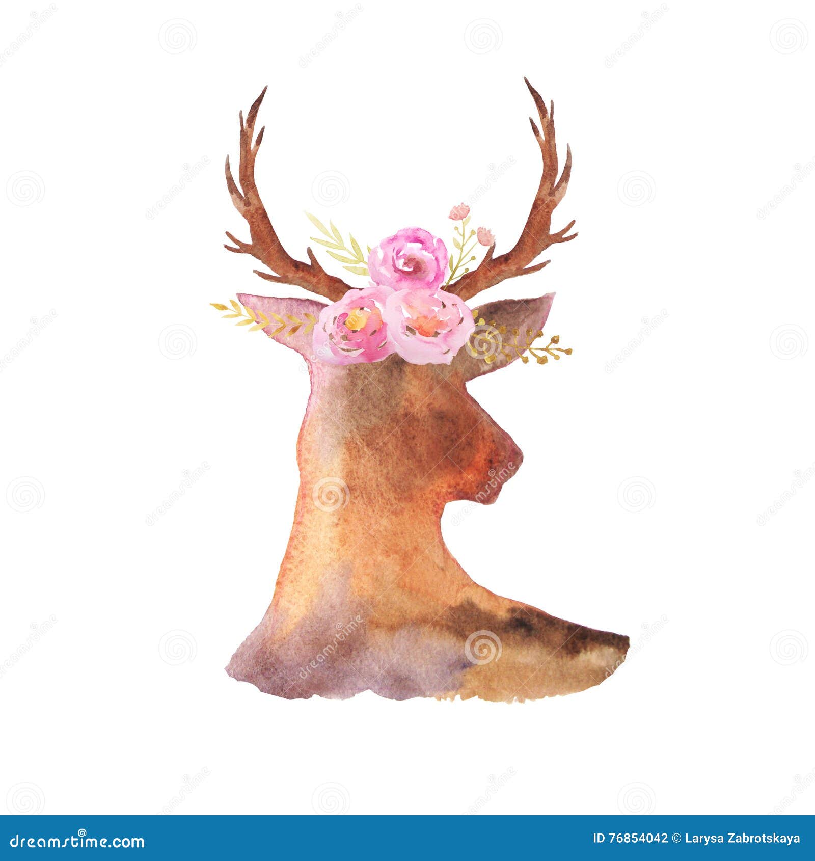 watercolor rustic set of deer,flowers and leaves