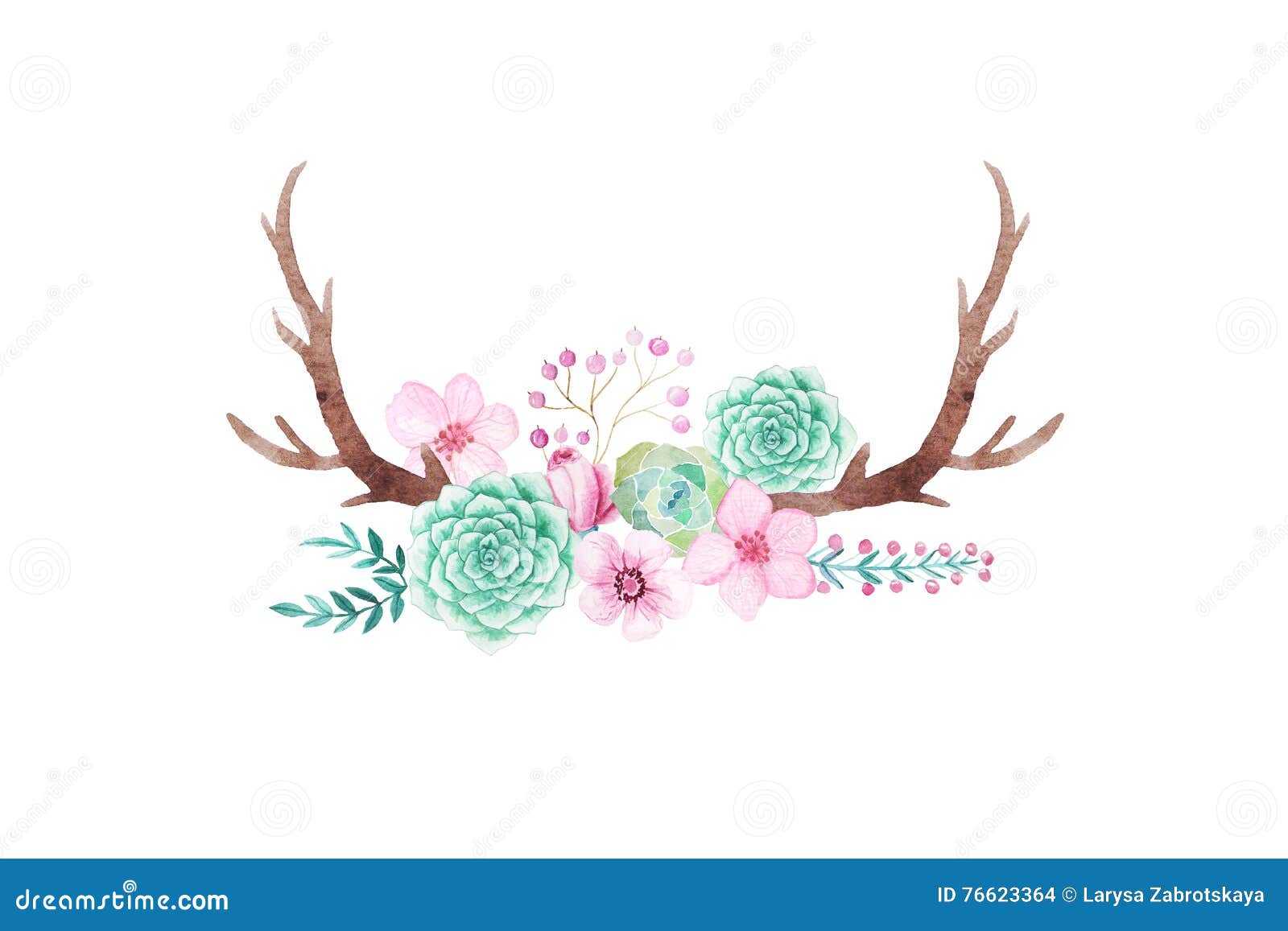 Watercolor Rustic Set Of Flowers And Leaves Stock Illustration