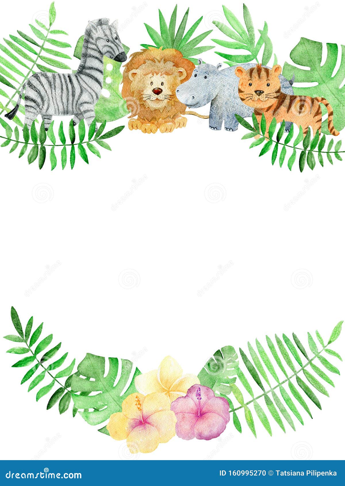 Watercolor safari card. stock illustration. Illustration of exotic -  160995270