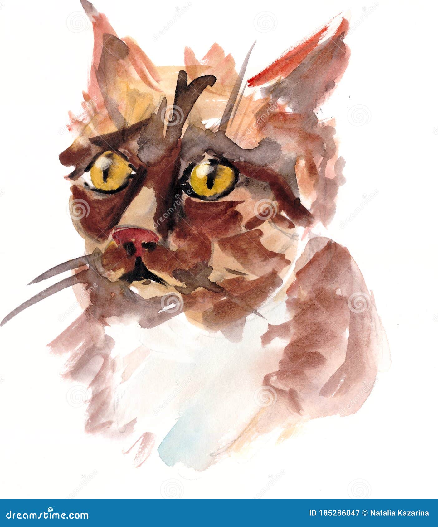 Watercolor Scared Indignant Perplexed Ginger Cat on a White Background