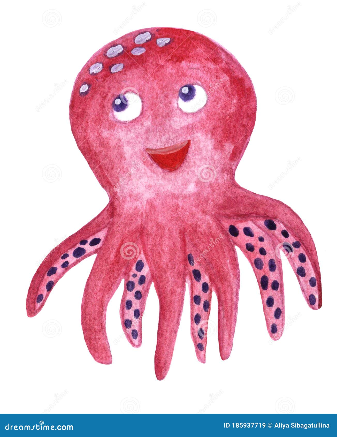 Watercolor Sea Animal Cartoon Octopus Stock Image - Image of baby, child:  185937719
