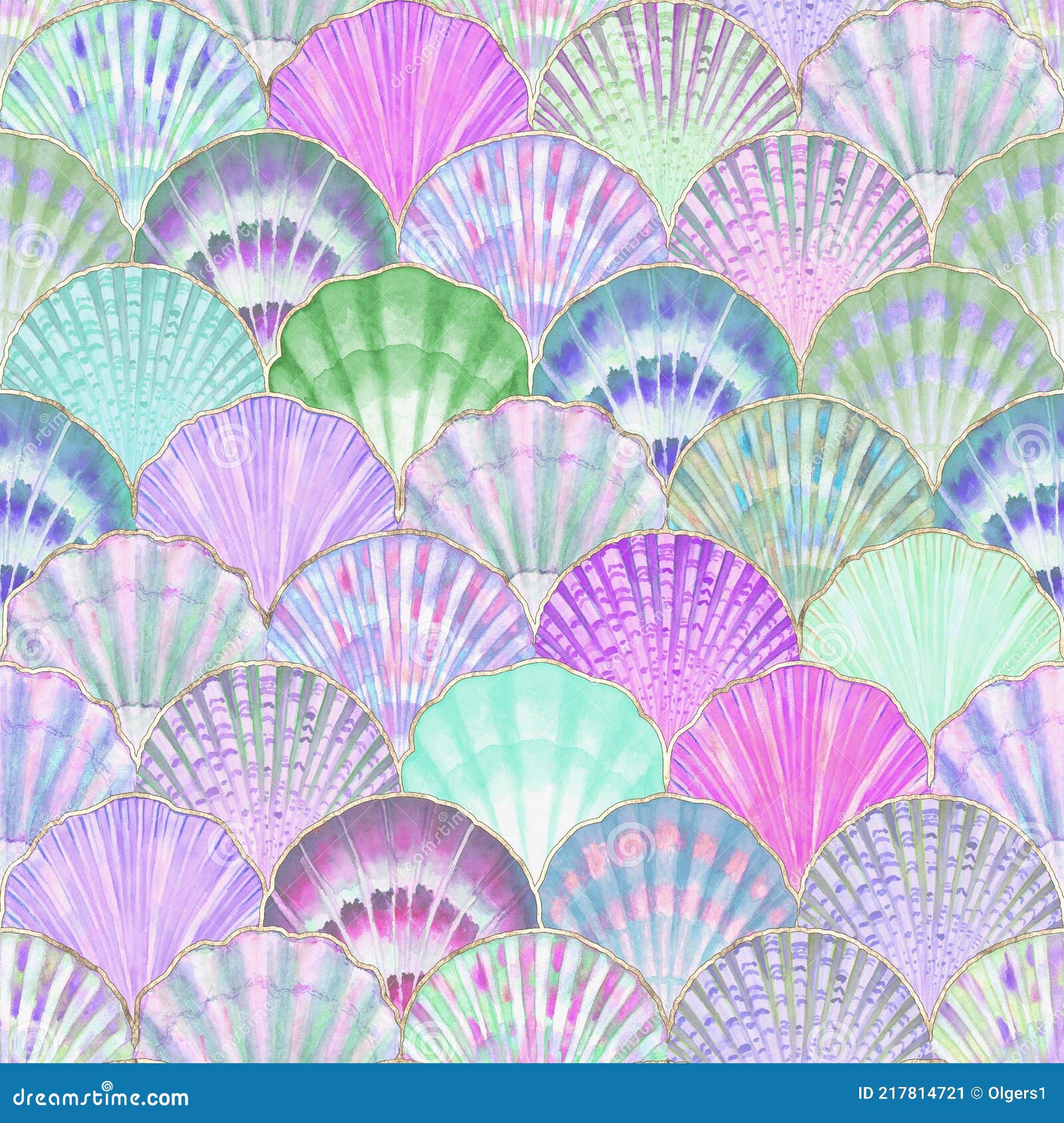 watercolor sea shell seamless pattern. hand drawn seashells texture vintage ocean background