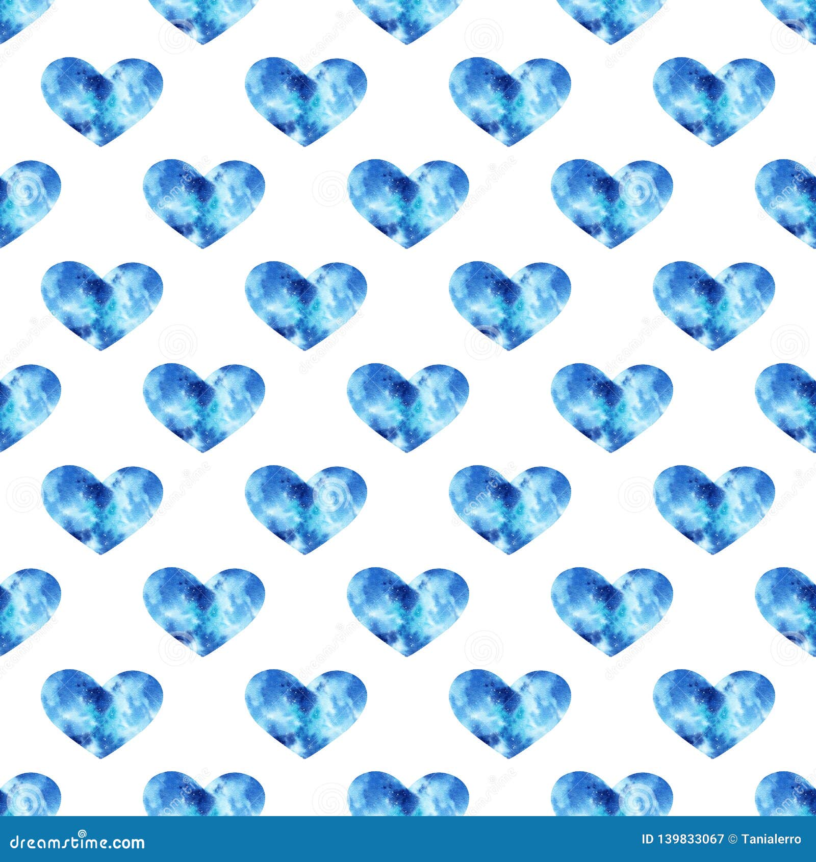 Watercolor Seamless Pattern With Bright Galaxy Hearts Stock