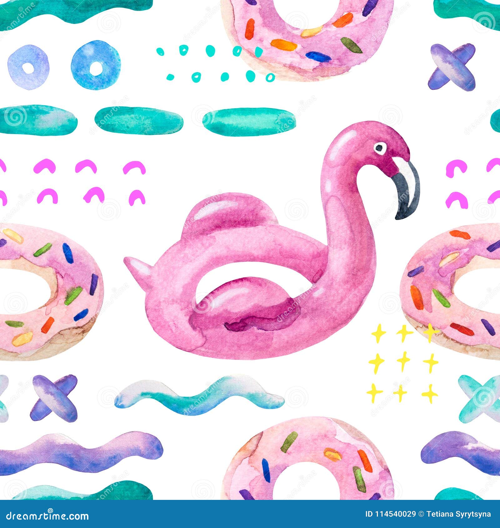 Water Color Flamingo Pool Float, Donut Lilo Floating on 80s 90s