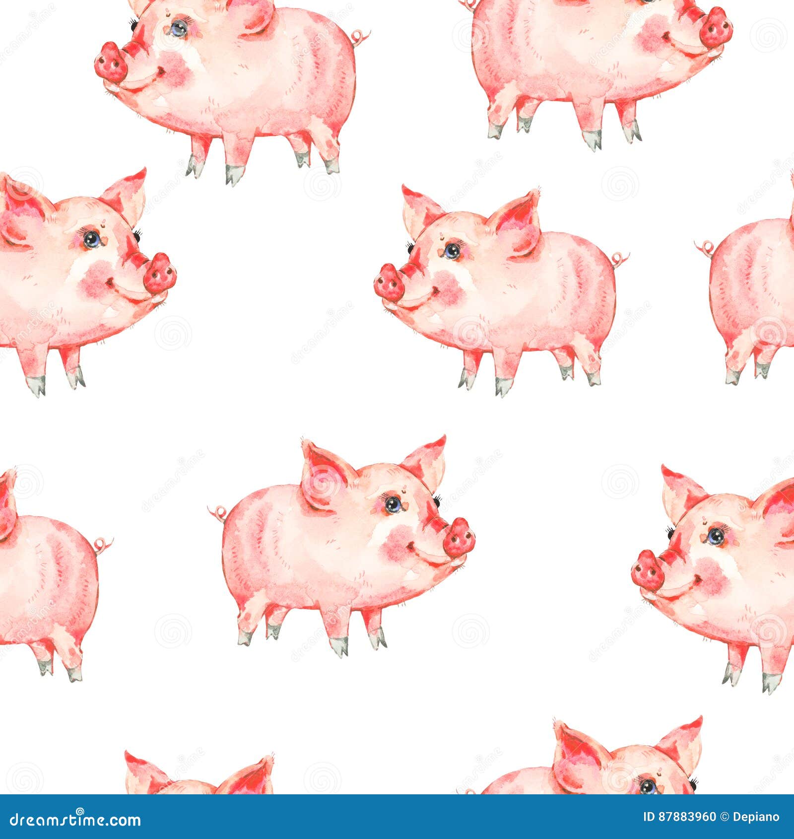 Download Watercolor Seamless Pattern With Cute Piggy Stock Illustration - Illustration of little, nature ...