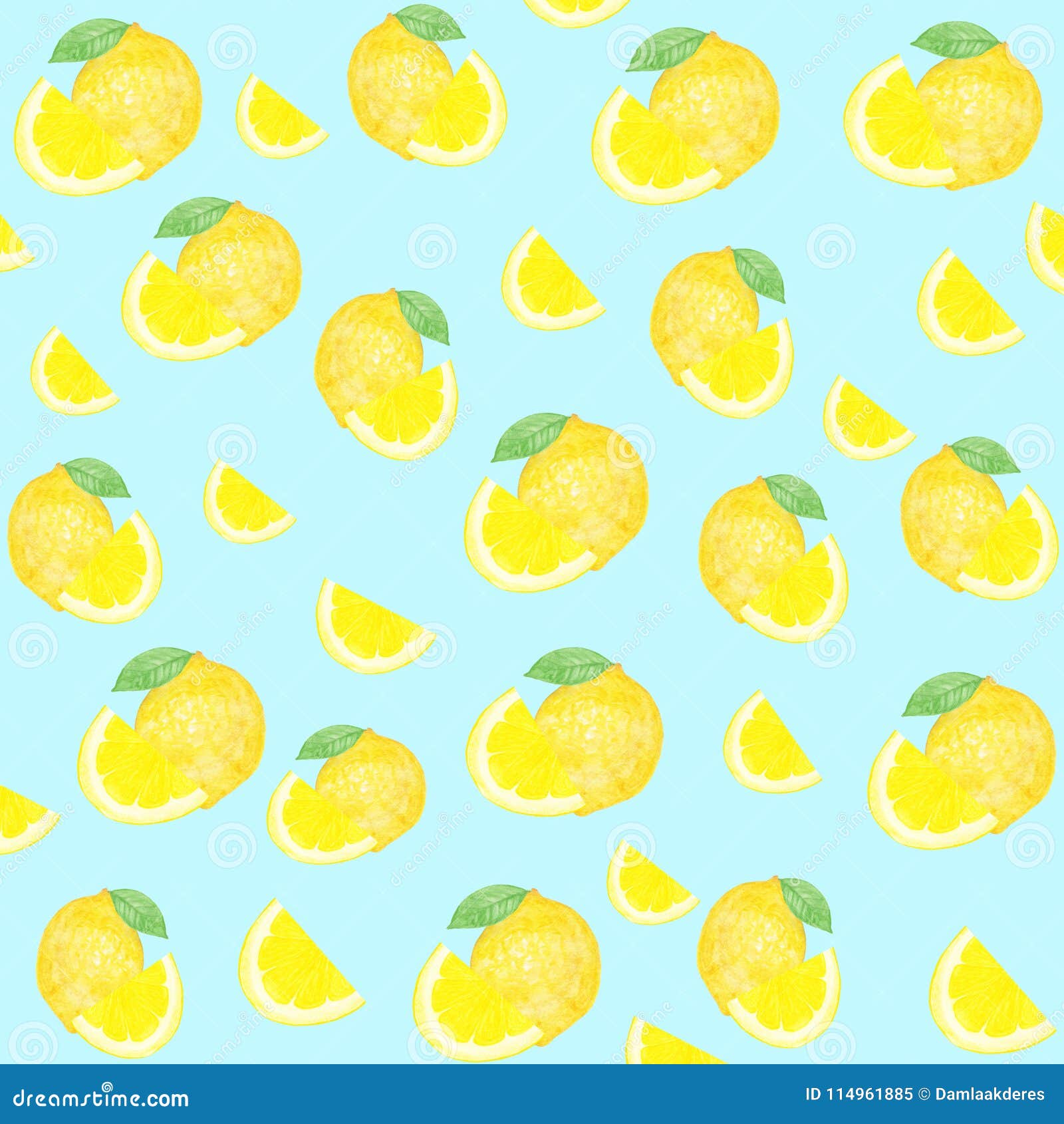 Watercolor Seamless Pattern of Lemon Fruit. Watercolor Lemon Pattern on ...