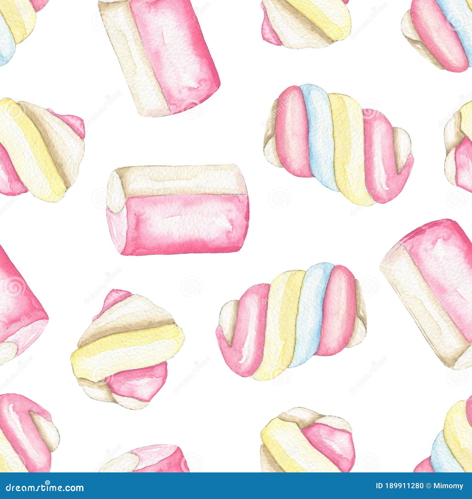 Watercolor Seamless Pattern with Marshmallows Stock Illustration ...