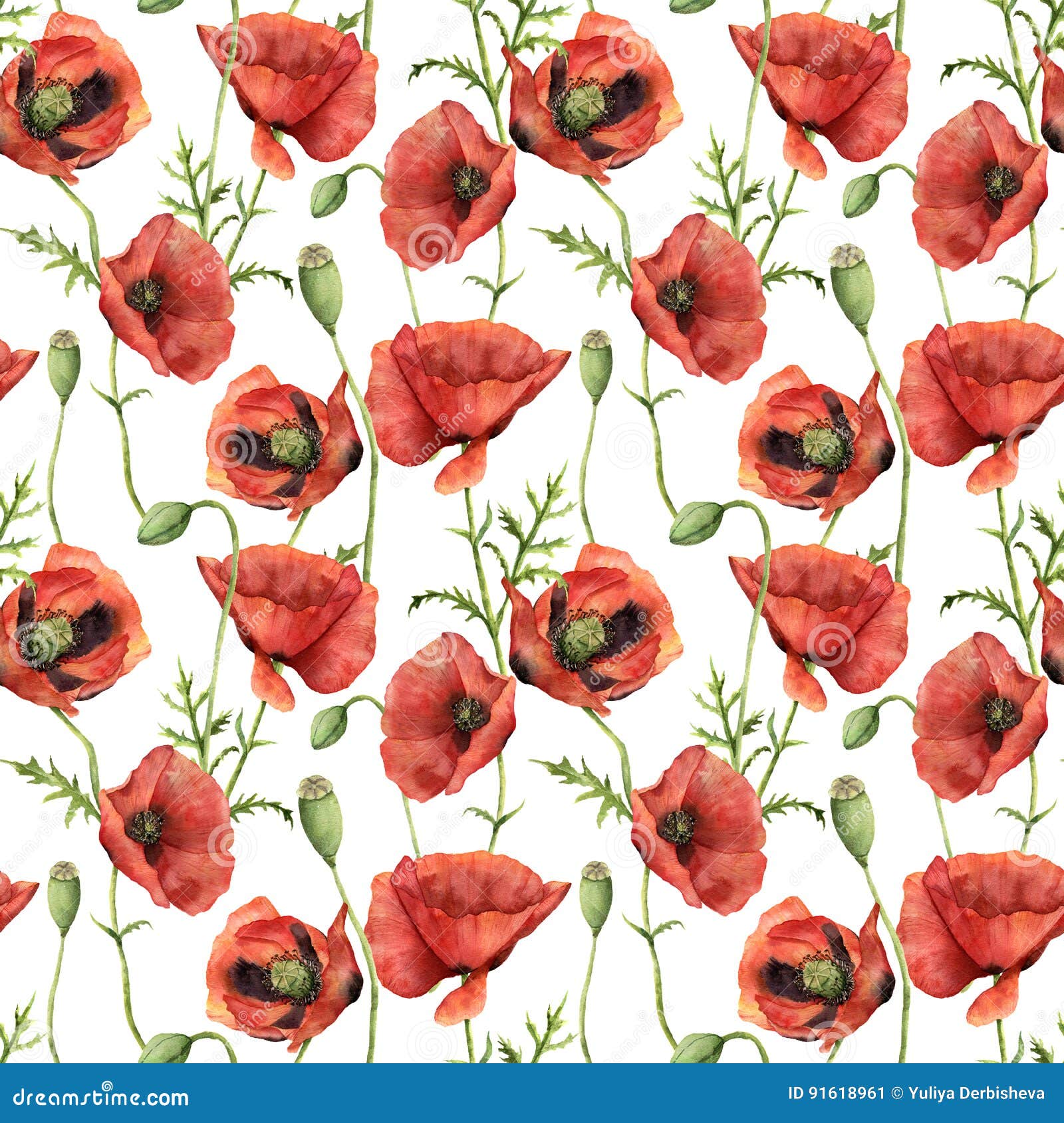 Watercolor Seamless Pattern with Poppies. Hand Painted Floral ...