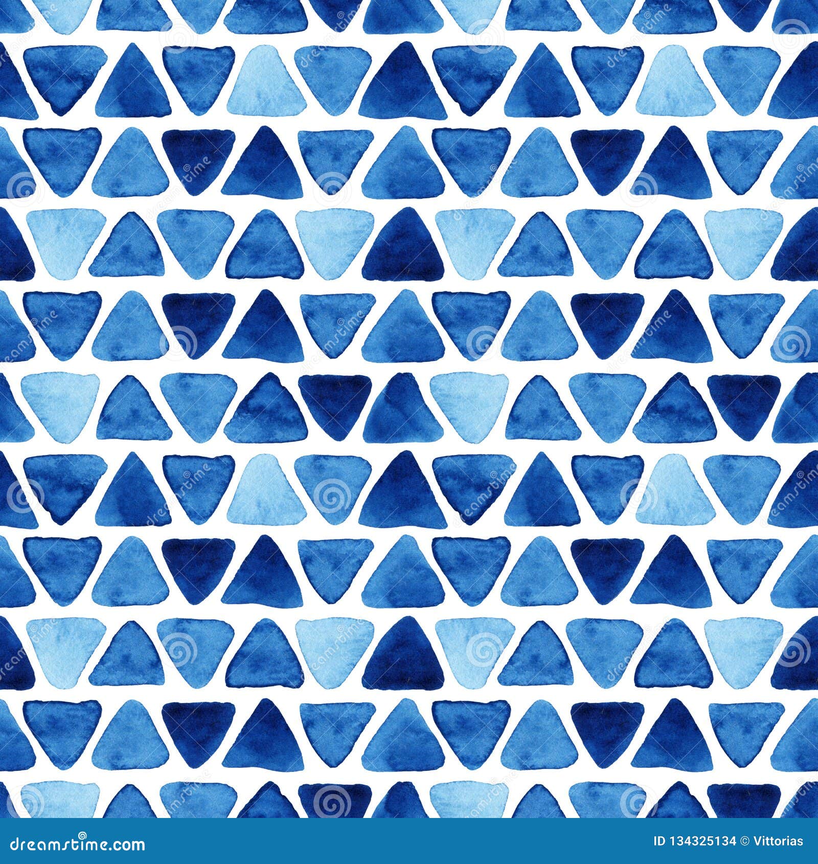 Watercolor seamless pattern with triangles. Watercolor seamless pattern with blue triangles. Abstract modern background, illustration. Template for textile, wallpaper, wrapping paper, etc