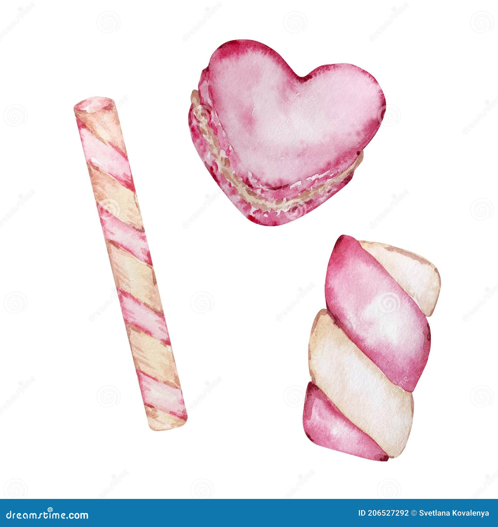 Watercolor Set of Hand Drawn Desserts Pink Sweet Heart Stock Illustration -  Illustration of gift, heart: 206527292