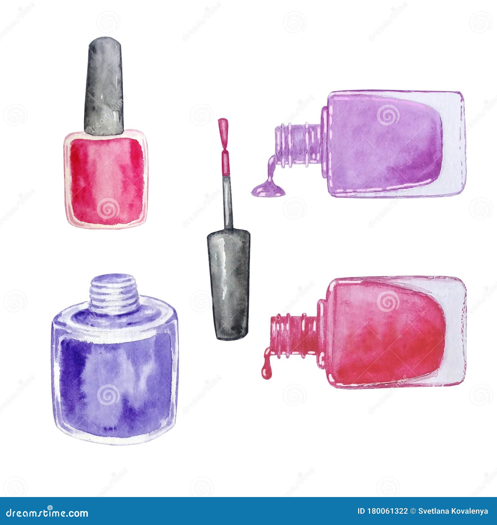 Watercolor Set of Nail Polishes Stock Illustration - Illustration of ...