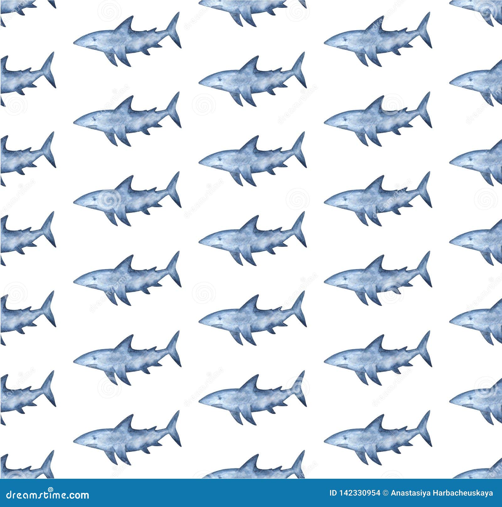 Watercolor Shark Vector Pattern | CartoonDealer.com #141300339