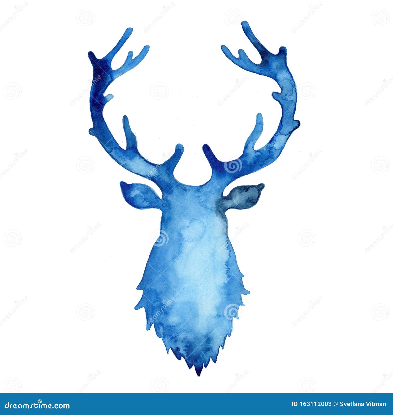 Watercolor Silhouette of Deer in Blue Color. Animal Head Painting Stock  Illustration - Illustration of background, north: 163112003