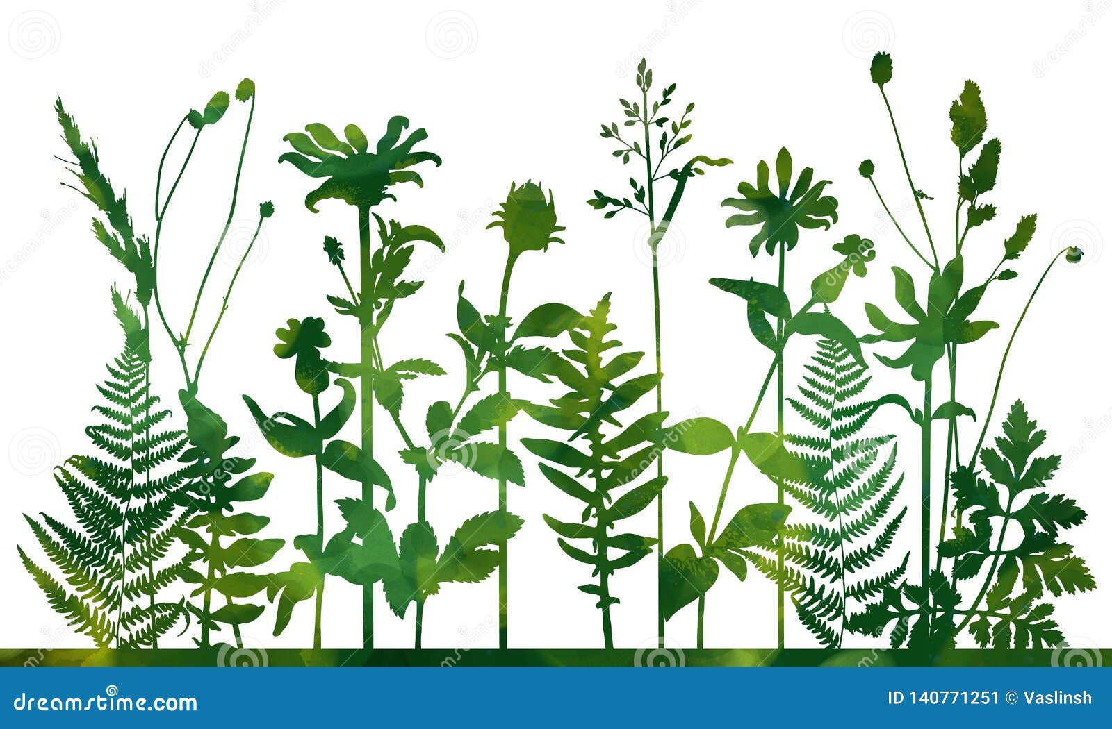 Download Watercolor Silhouette Of Wild Grass And Plants Stock ...