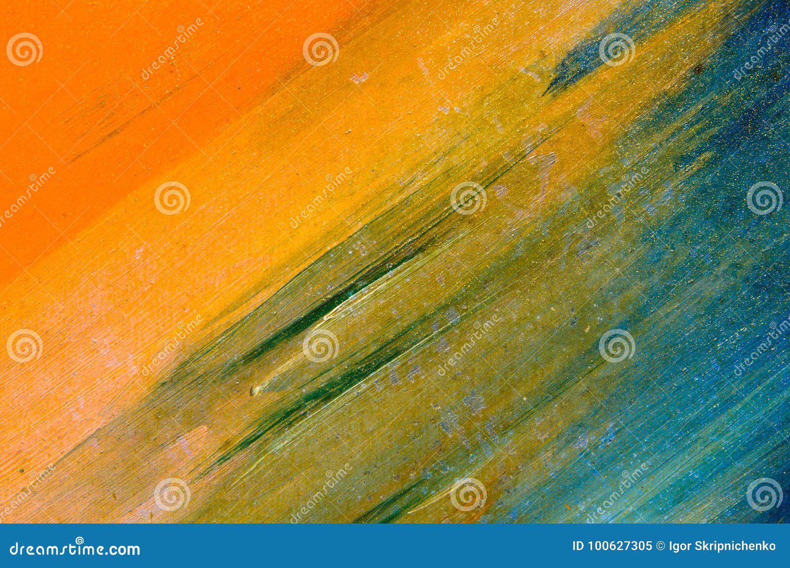 Watercolor Smears on the Canvas: Orange, Blue, Green Stock Image ...