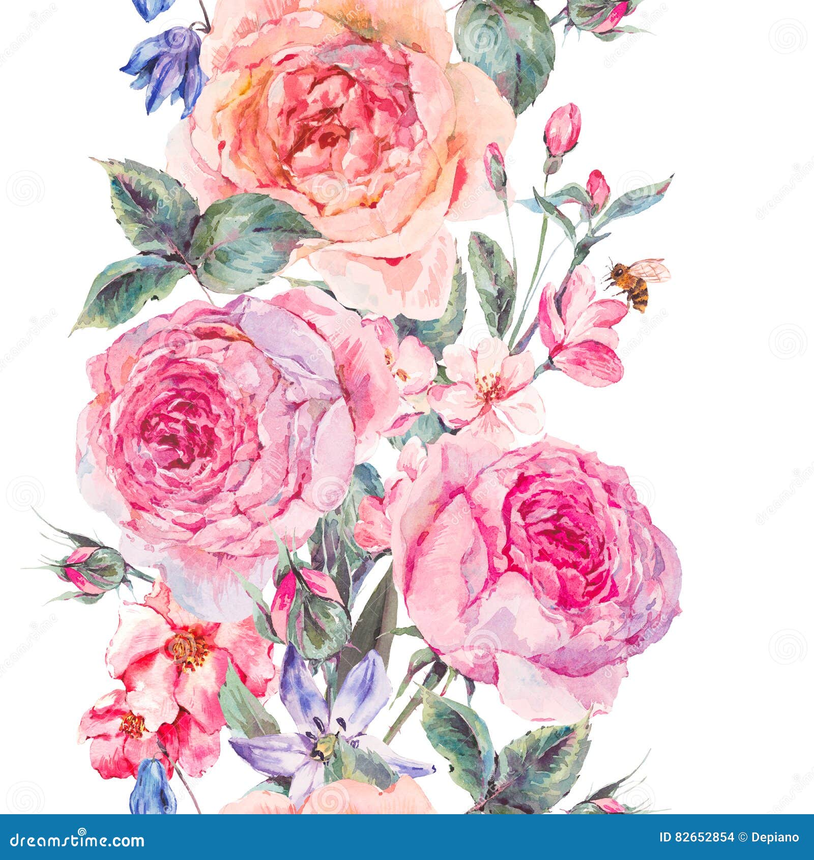 Watercolor Spring Seamless Border with English Roses Stock Illustration ...
