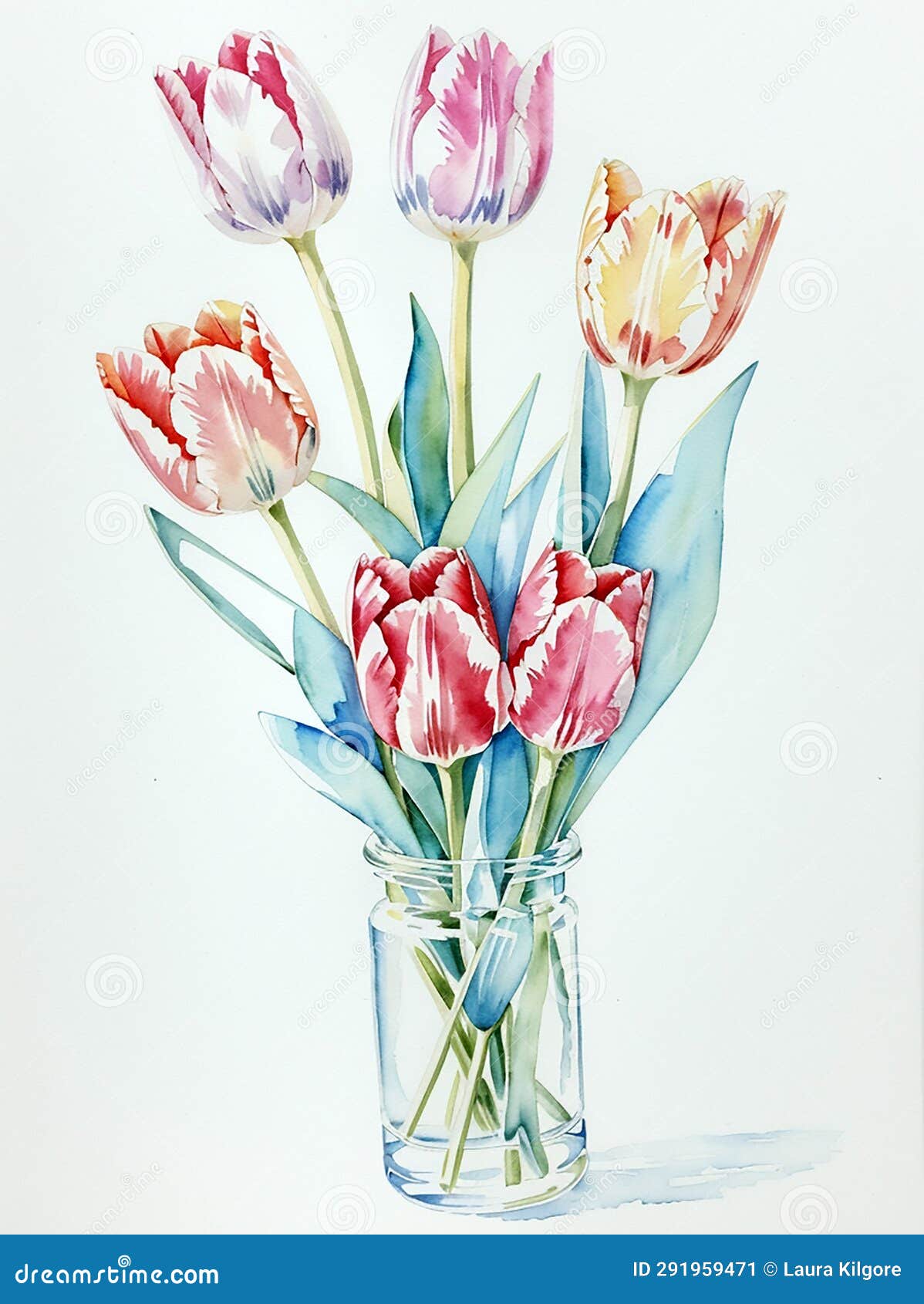 watercolor springtime tulips in a vase.
