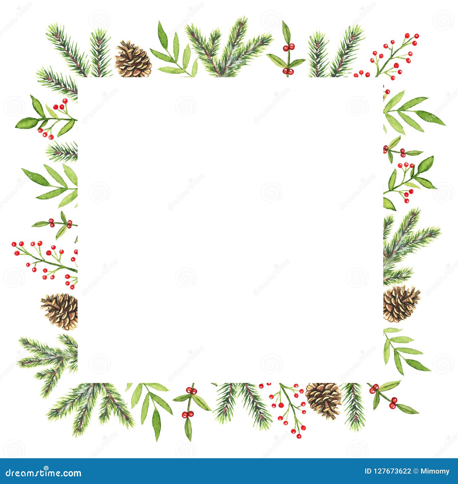 Watercolor Square Frame with Christmas Compositions Stock Illustration ...