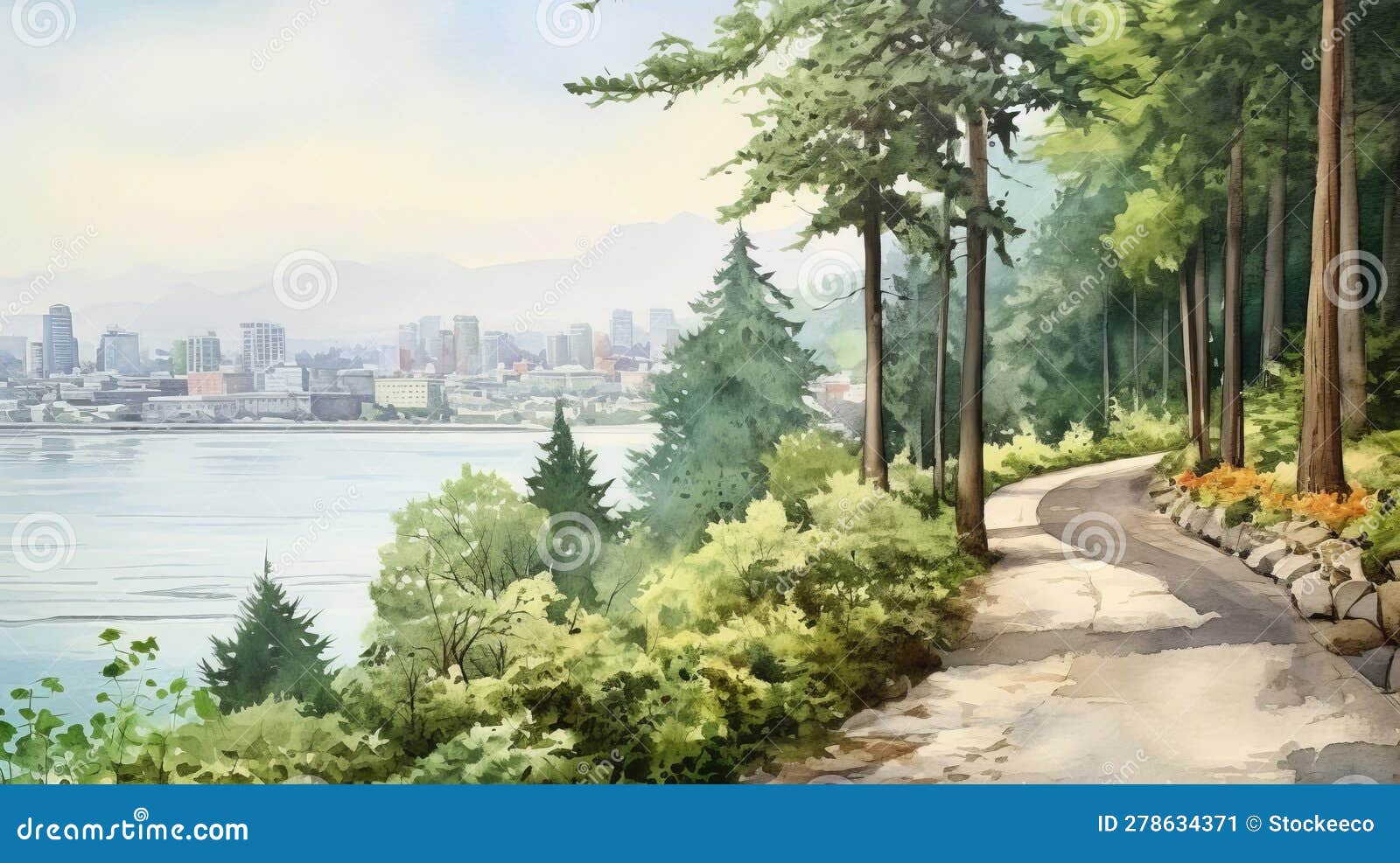 Watercolor of Stanley Park on Light Background Stock Illustration -  Illustration of beauty, detailed: 278634371