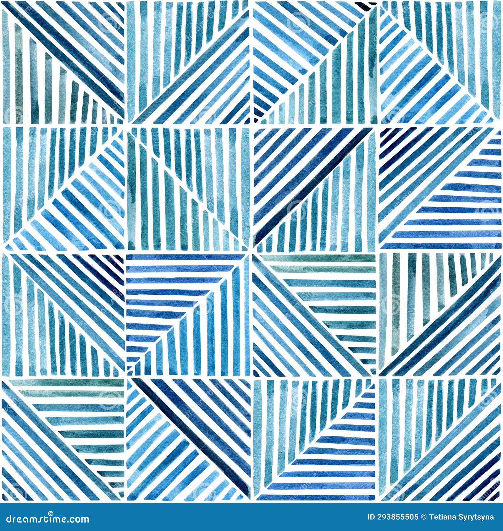 watercolor striped print in blue colors. abstract brush strokes line grid seamless pattern