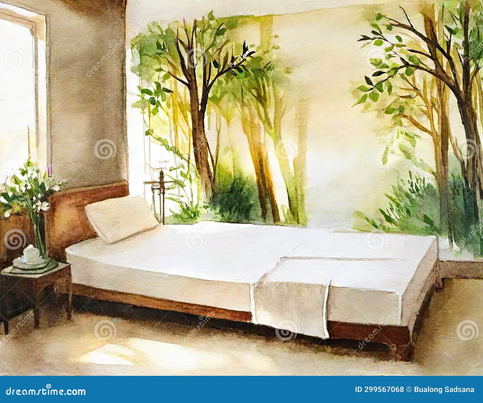 Watercolor of Stunning Artwork on Master Bedroom Stock Illustration Illustration of decor