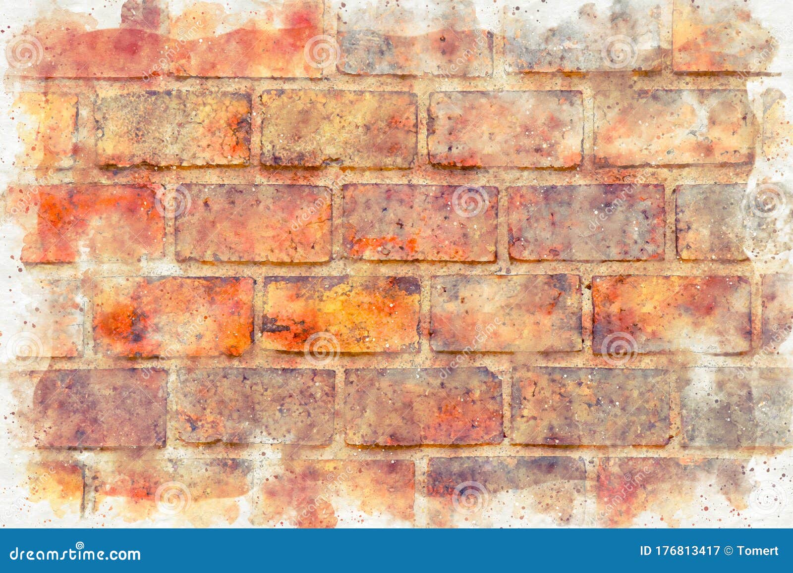Watercolor Style and Abstract Illustration of Old Brick Wall Stock