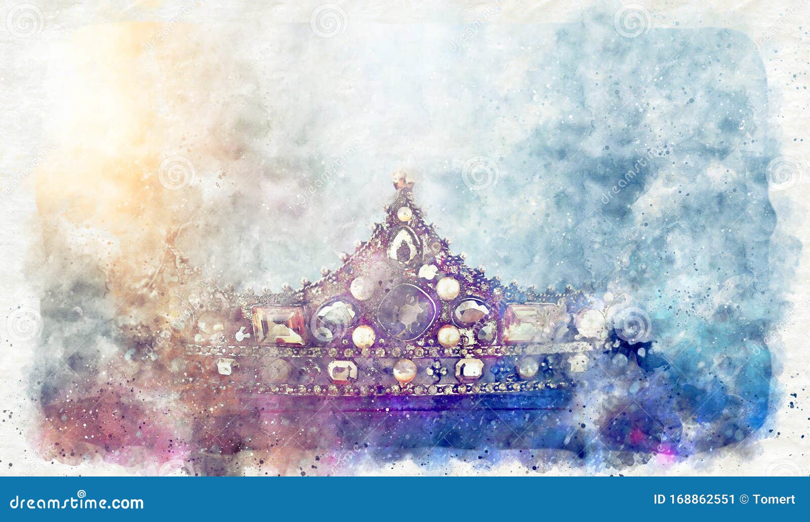 Watercolor Style and Abstract Image of Beautiful Queen/king Crown