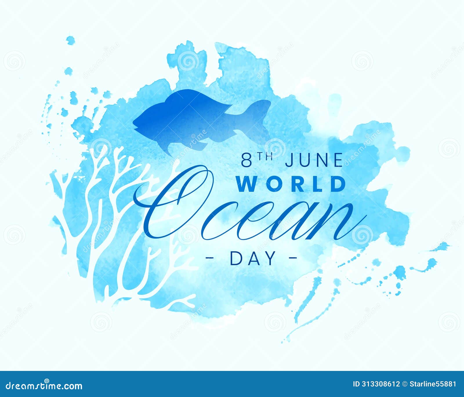 watercolor style world ocean day poster to save marine life