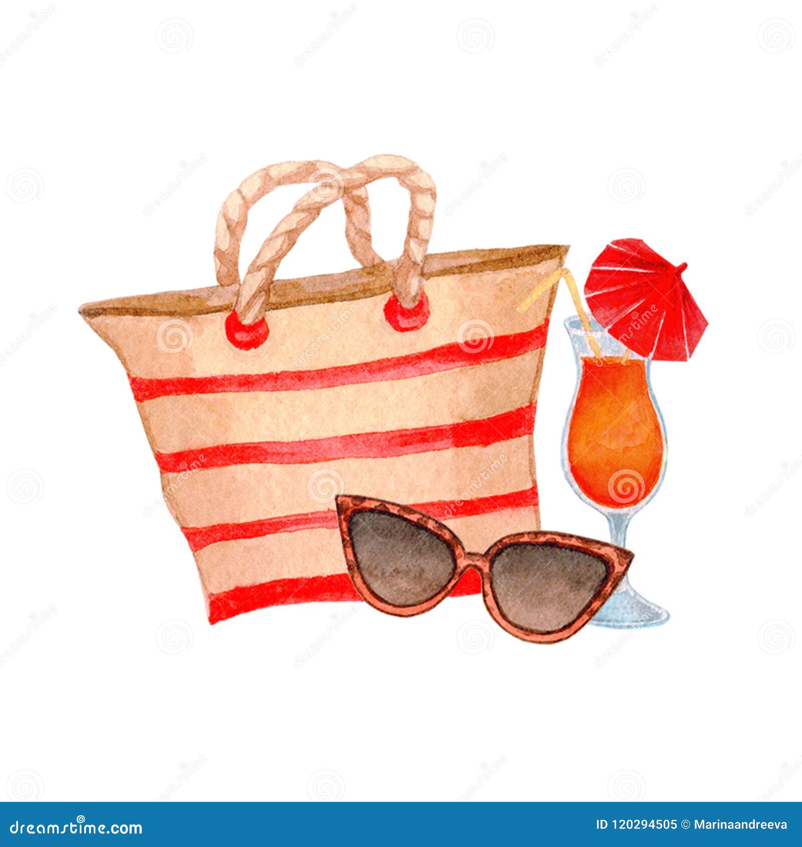 Watercolor Summer Vacation Print 11 Stock Illustration - Illustration ...