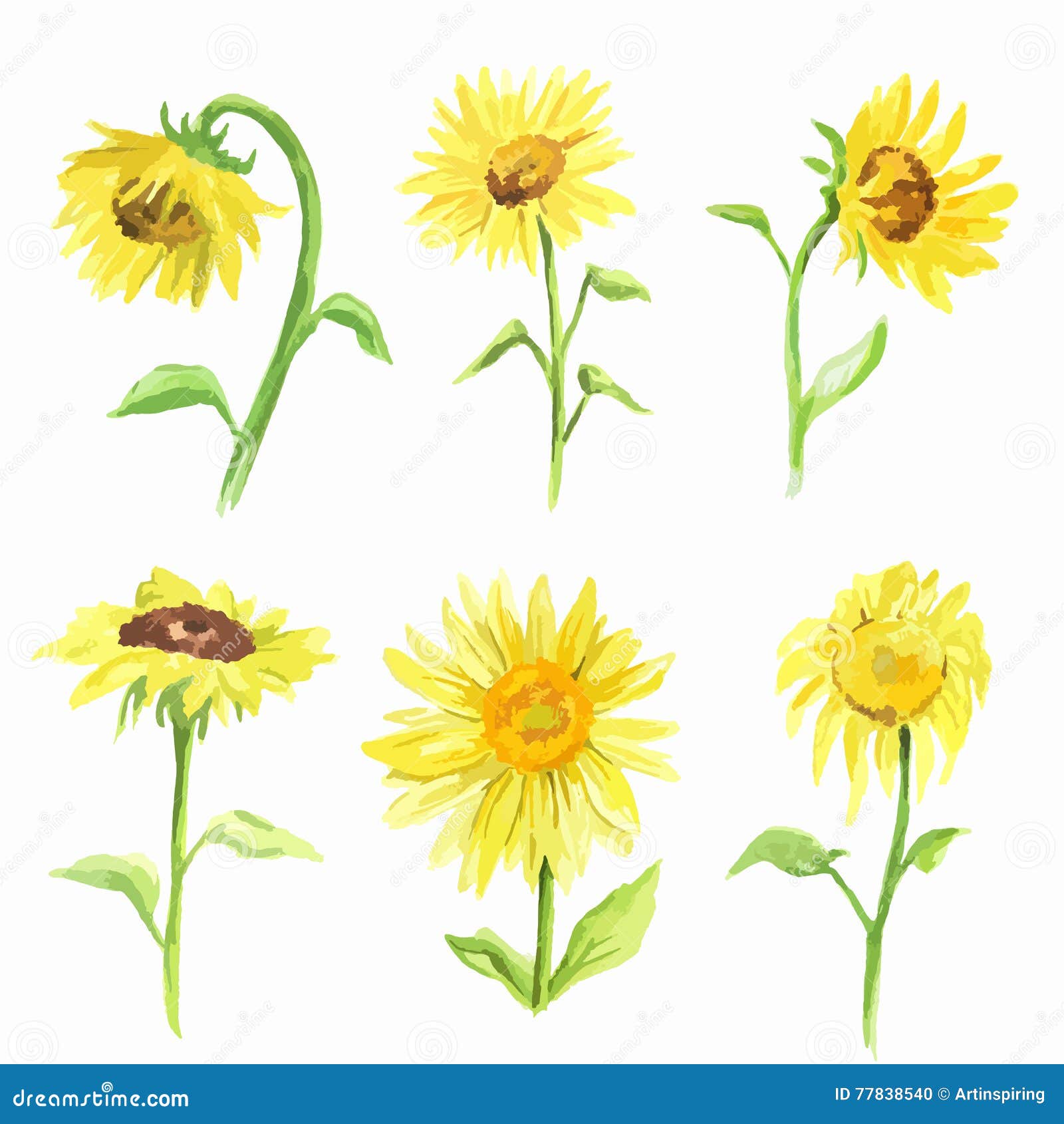 Download Watercolor sunflower set. stock vector. Illustration of ...