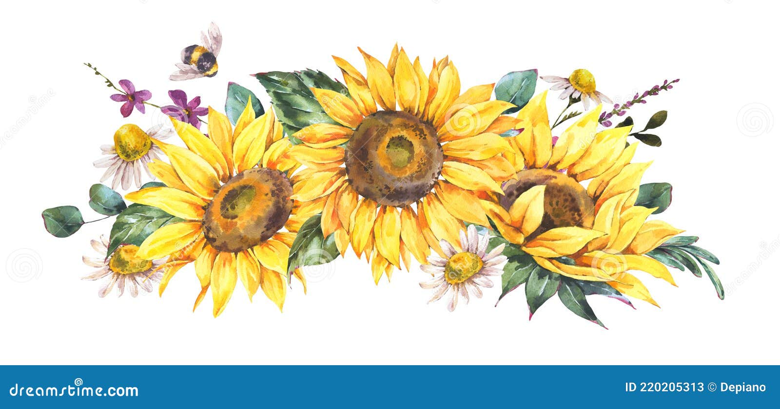 watercolor sunflowers summer vintage wreath. natural yellow floral greeting card