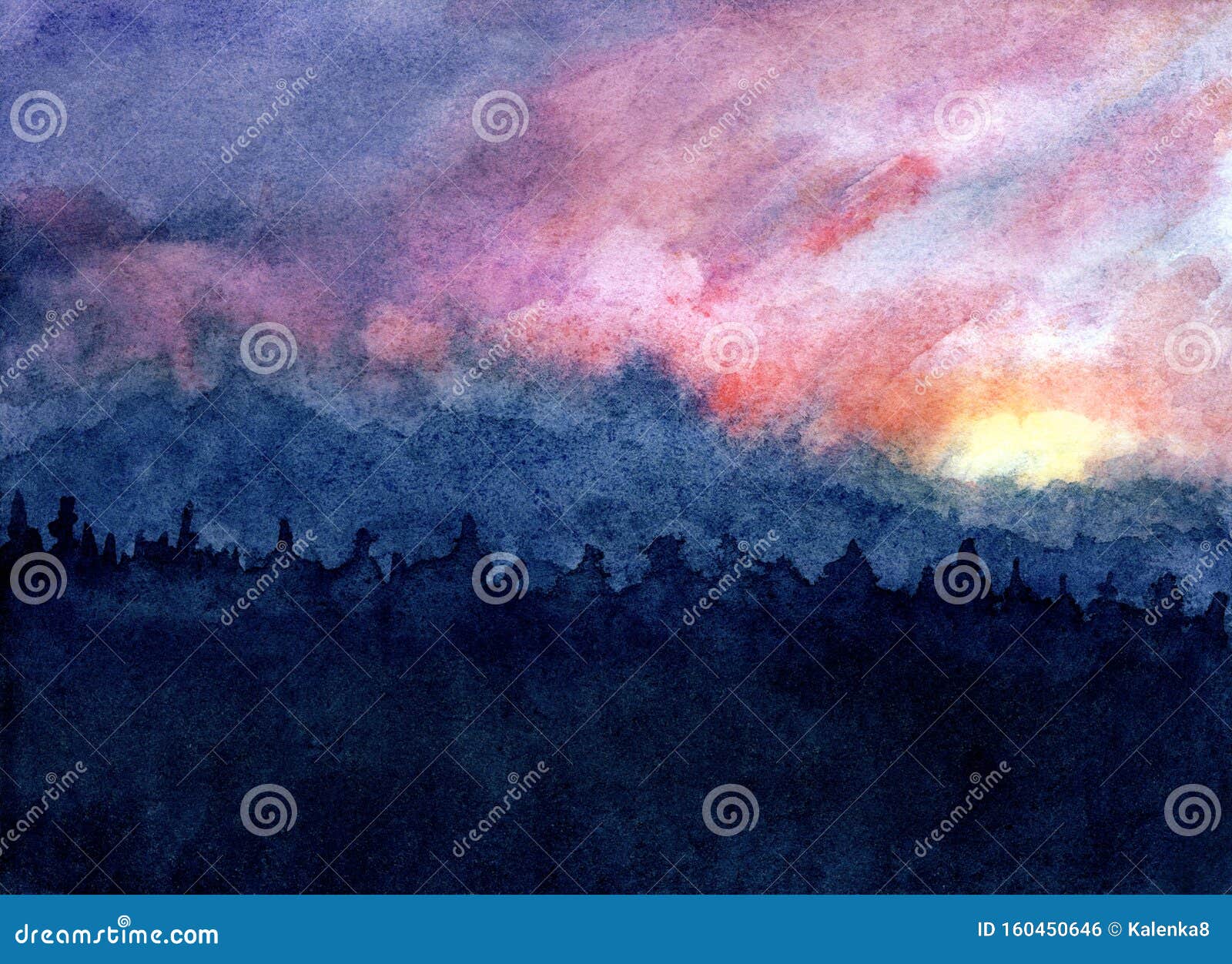 Watercolor Sunset Sky Background Watercolor Abstract Landscape At Sunset Or Sunrise Painted Illustration Of Evening Or Morning Stock Illustration Illustration Of Water Sunrise