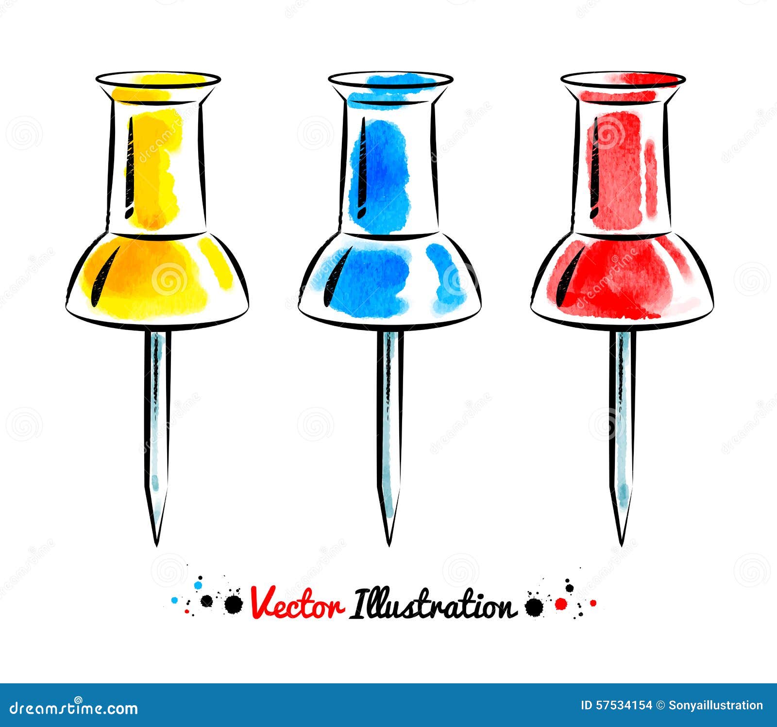 Watercolor thumbtacks stock vector. Illustration of office 57534154