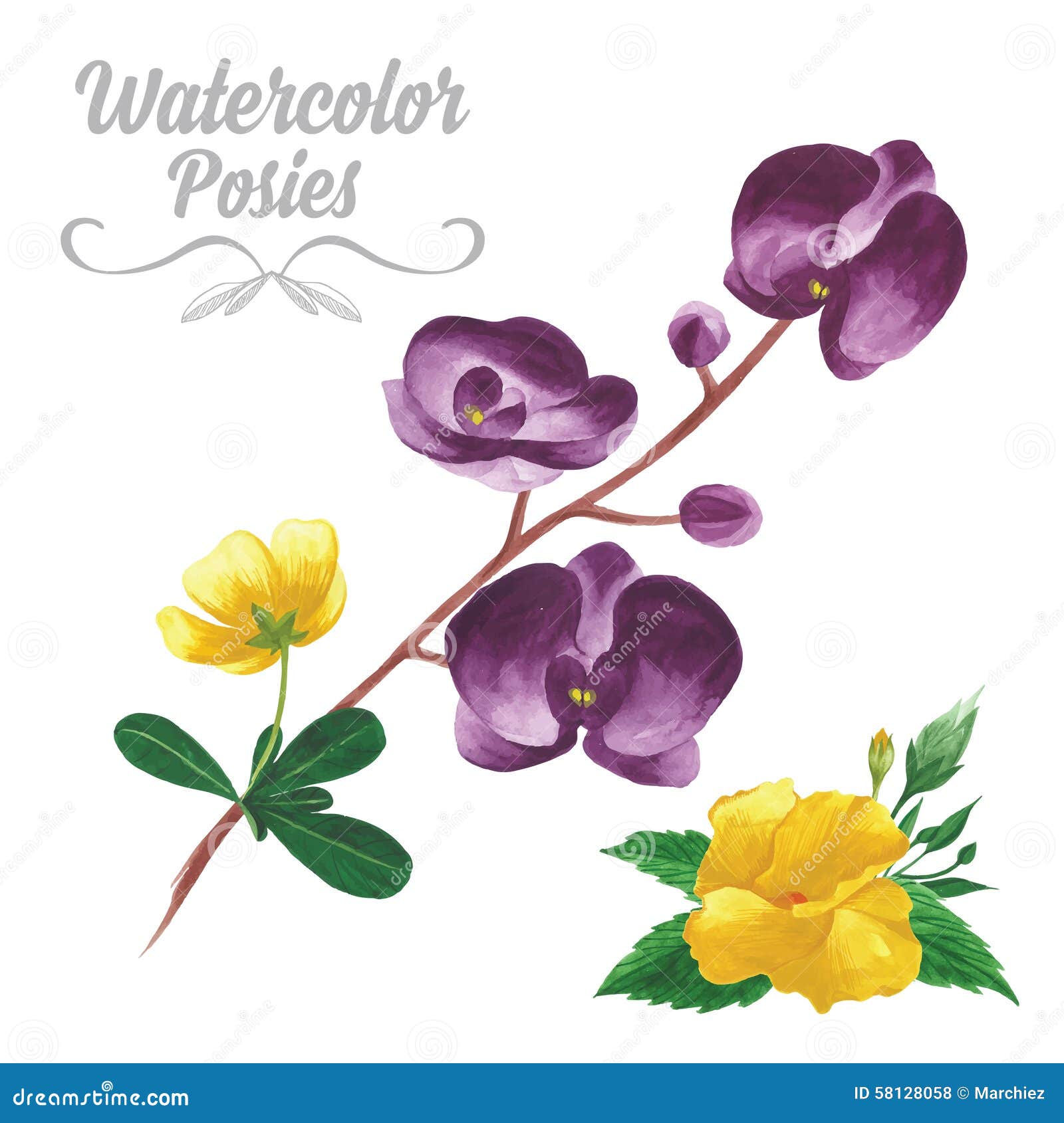Download Watercolor Tropical Flowers And Leaves. Stock Vector ...