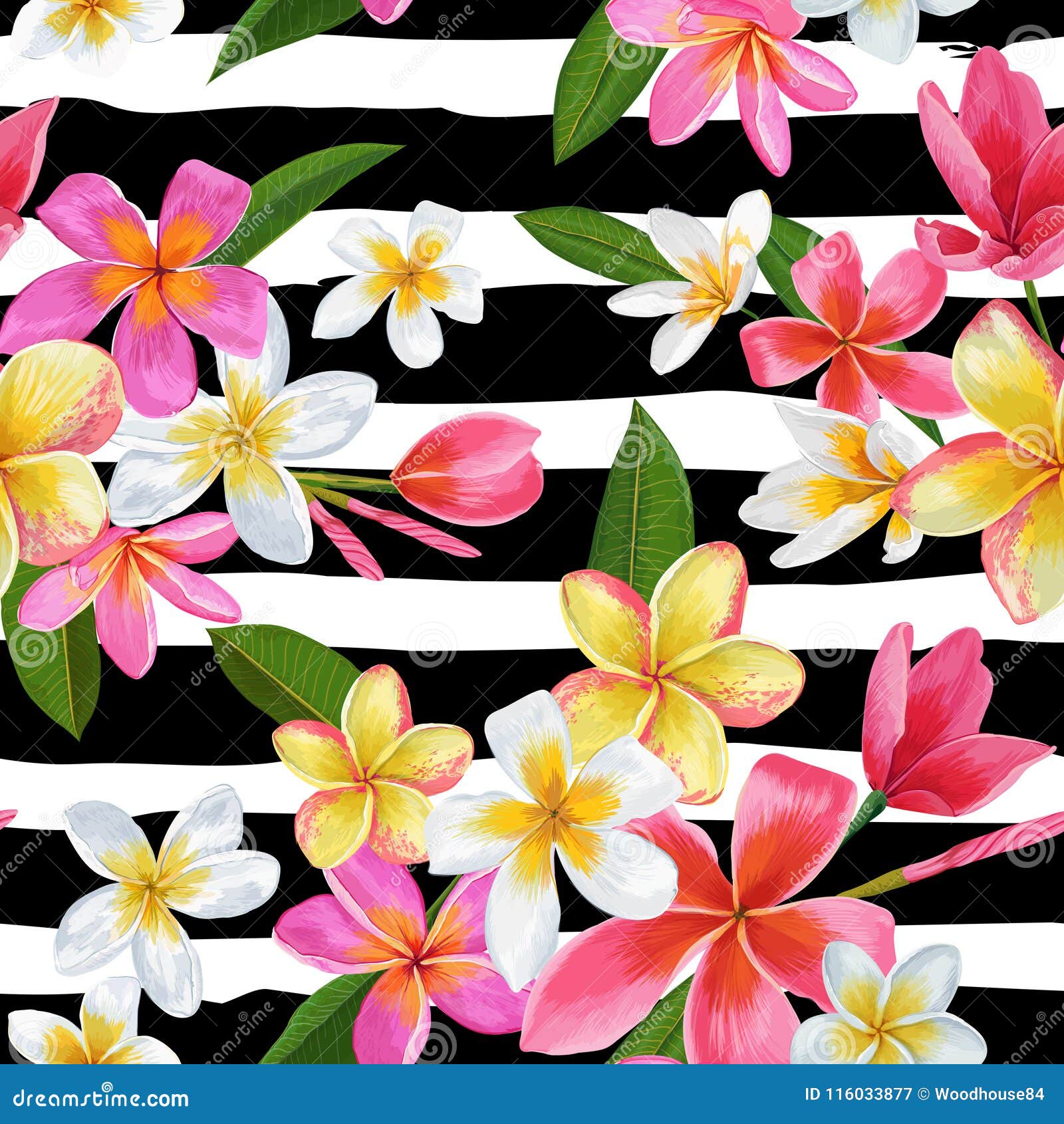 watercolor tropical flowers and palm leaves seamless pattern. floral hand drawn background. blooming plumeria flowers