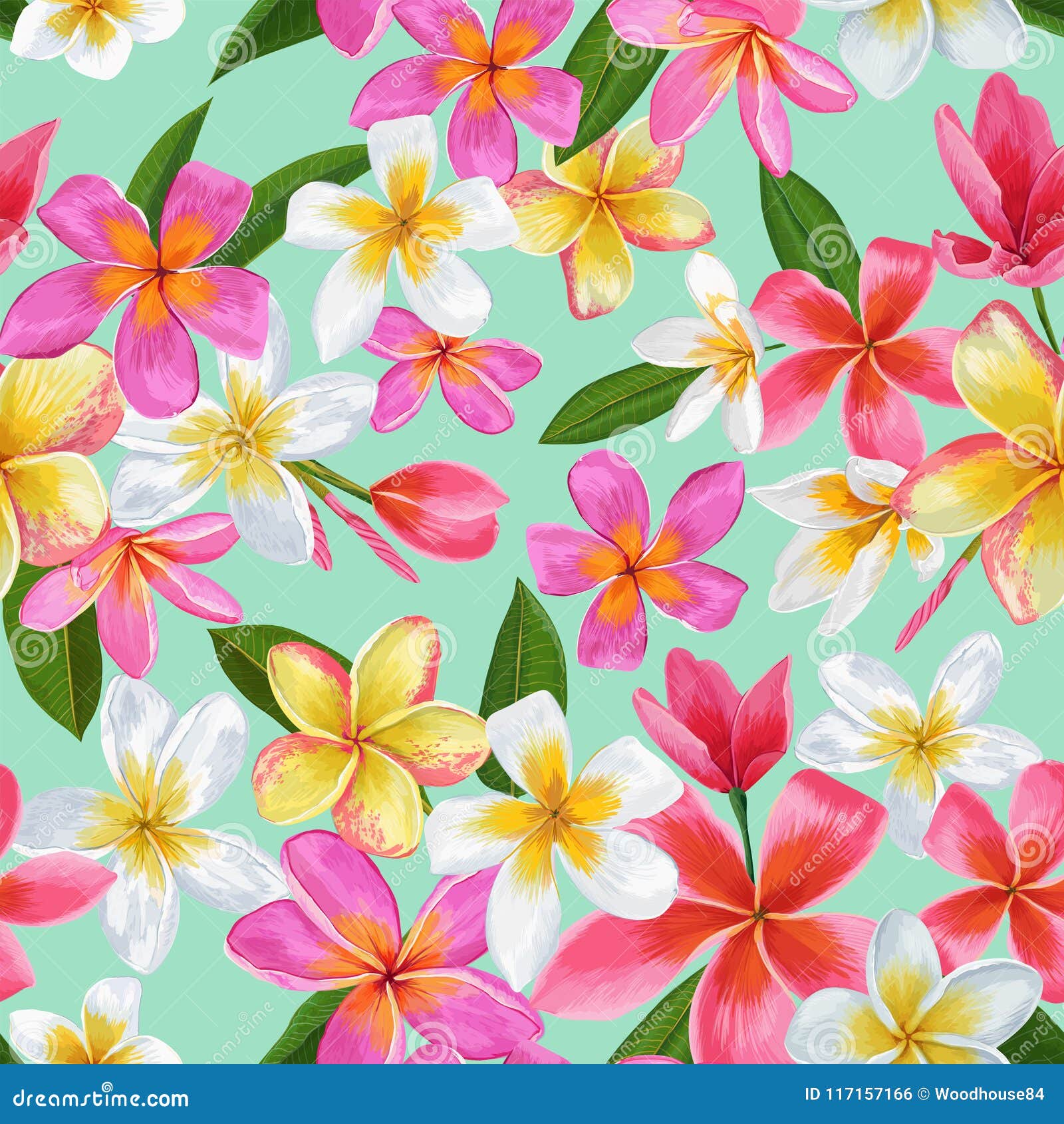 watercolor tropical flowers seamless pattern. floral hand drawn background. exotic plumeria flowers  for fabric