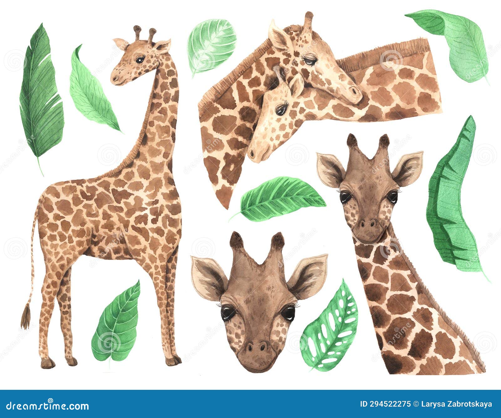 Watercolor Tropical Giraffe Animal Stock Image - Image of decoration