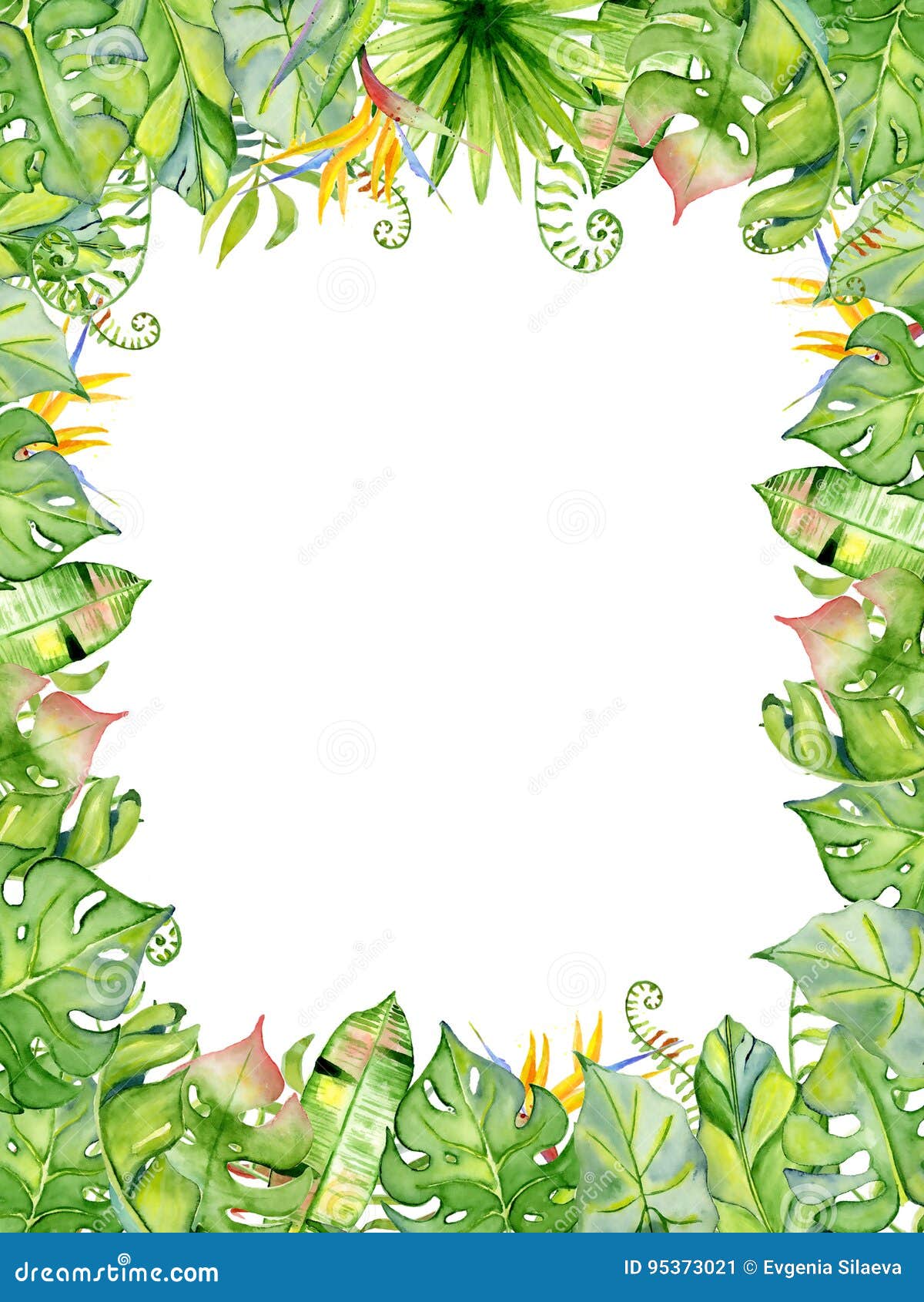 Watercolor Tropical Leaves Frame Stock Illustration - Illustration of ...