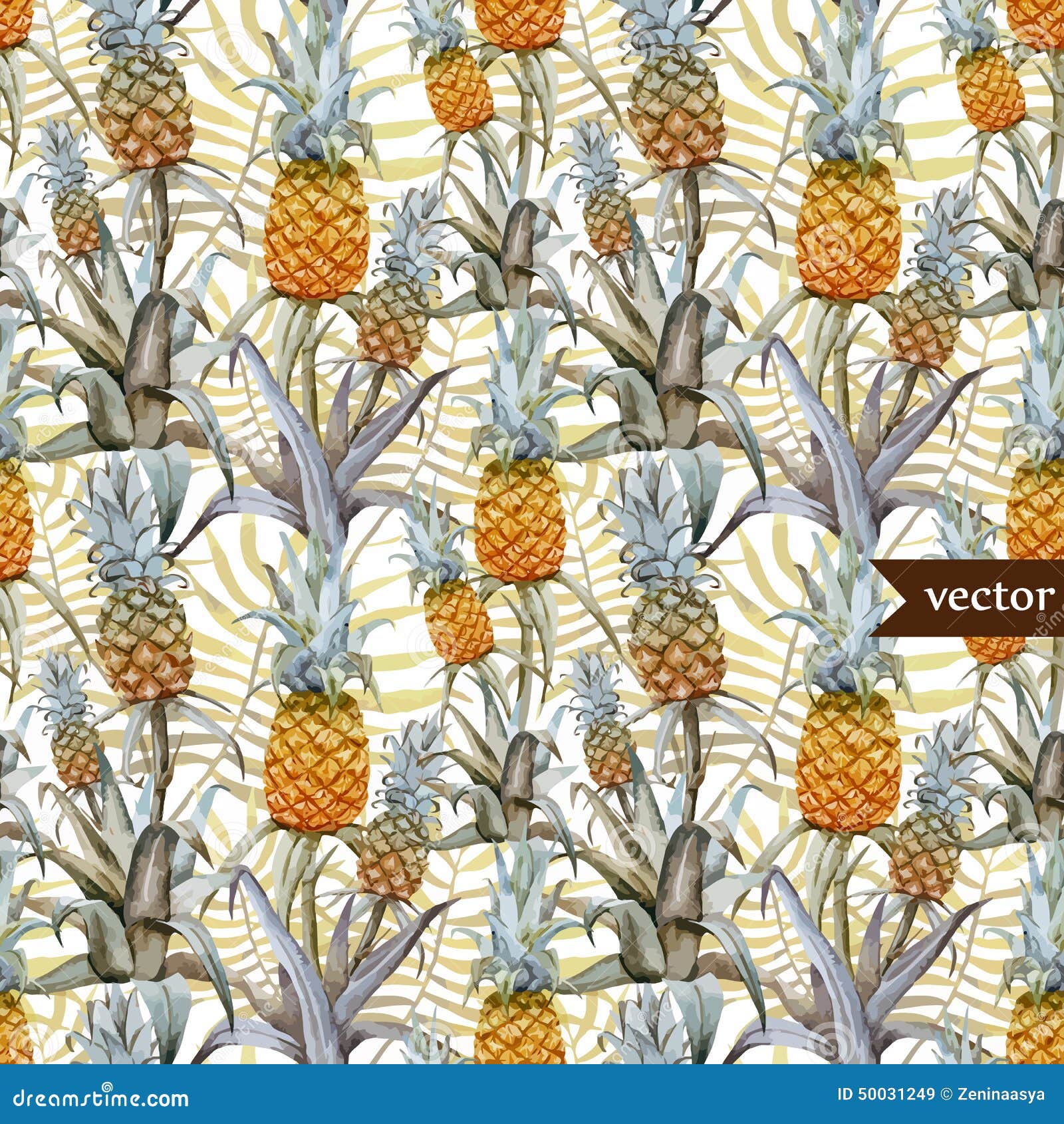 Watercolor, Tropical, Pineapple, Exotic, Pattern Stock Illustration