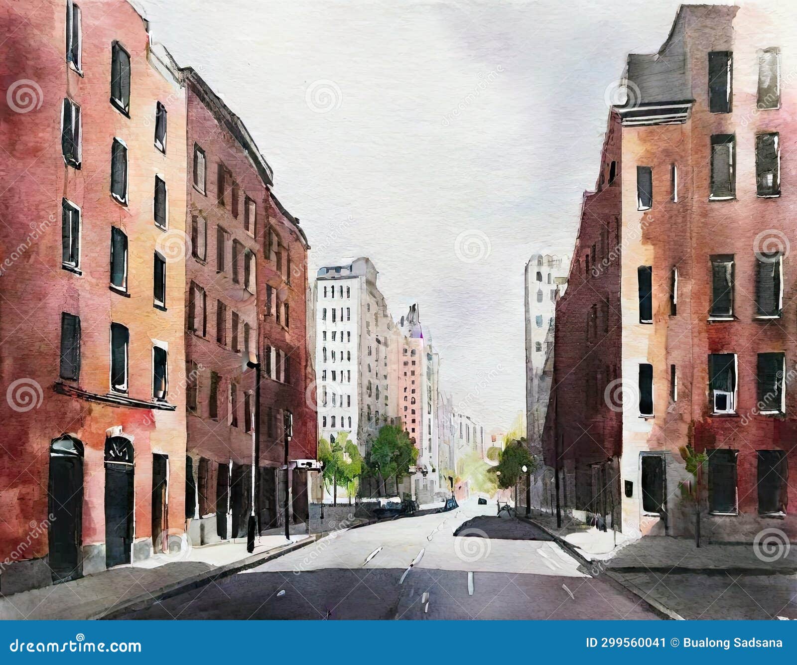 Watercolor of Urban Landscape with Stock Illustration Illustration of