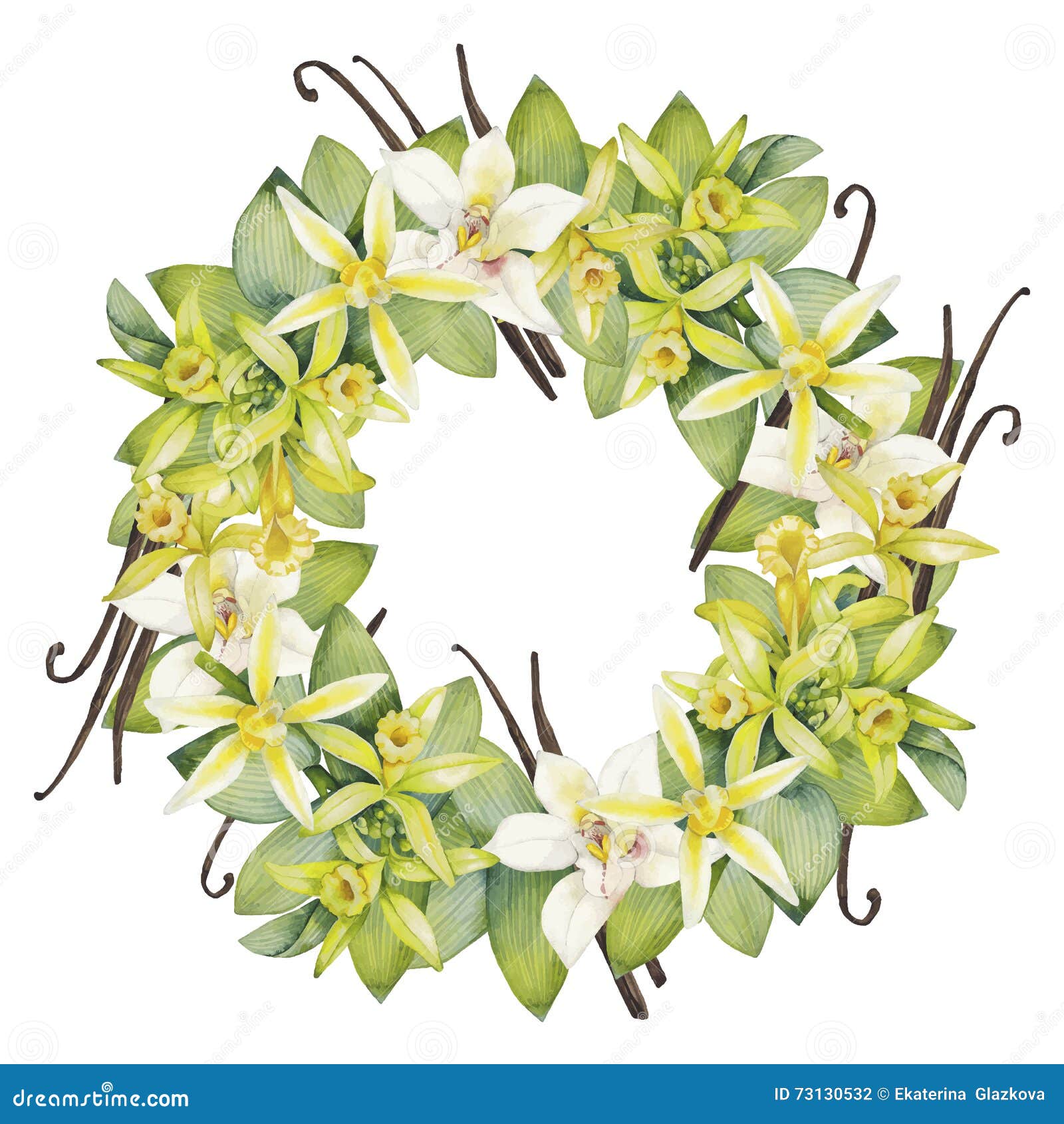 Watercolor vanilla flowers and coconut Royalty Free Vector