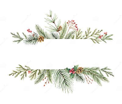 Watercolor Vector Christmas Banner with Fir Branches and Place for Text ...