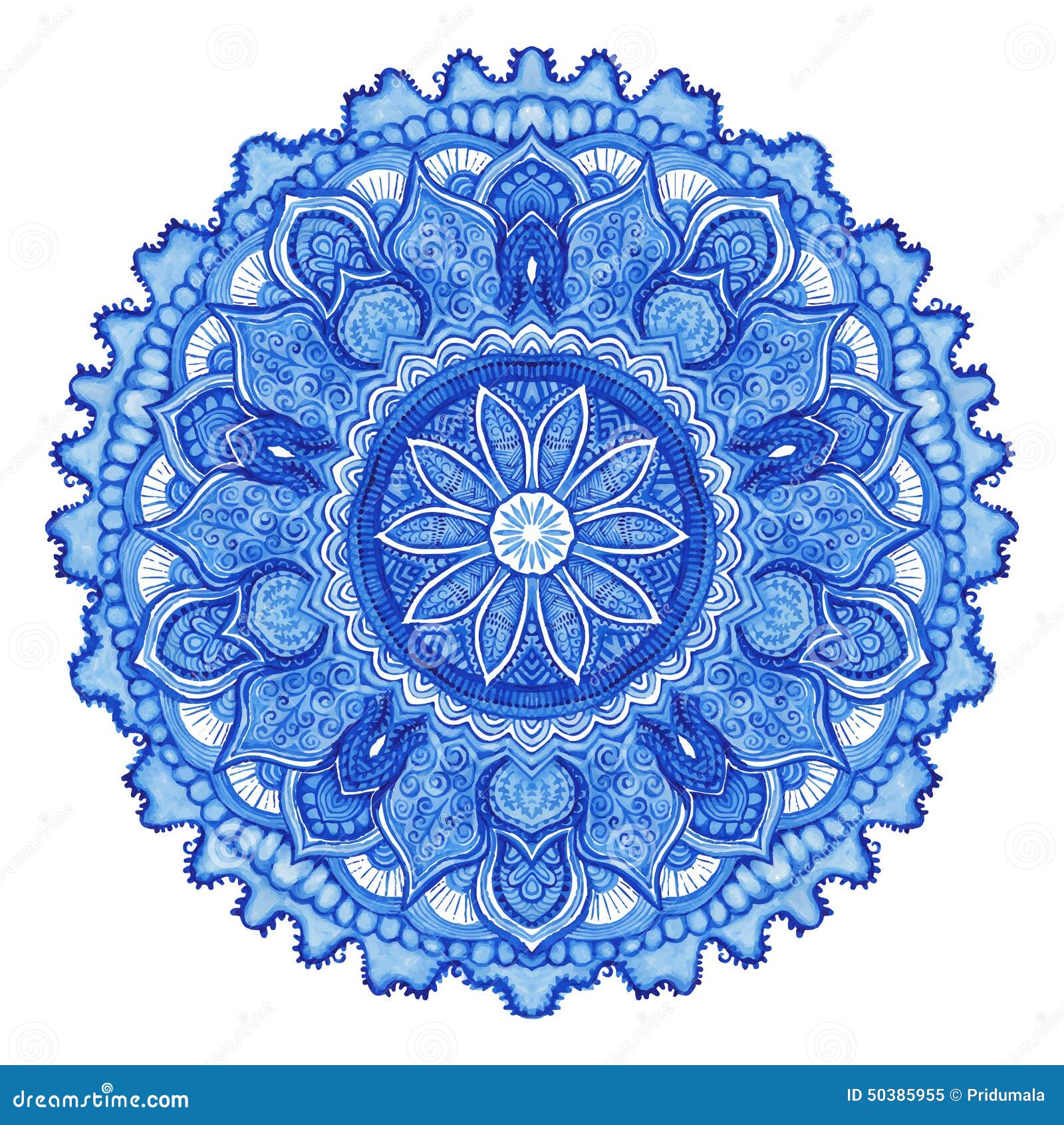 watercolor  gzhel. doily round lace pattern, circle backgr