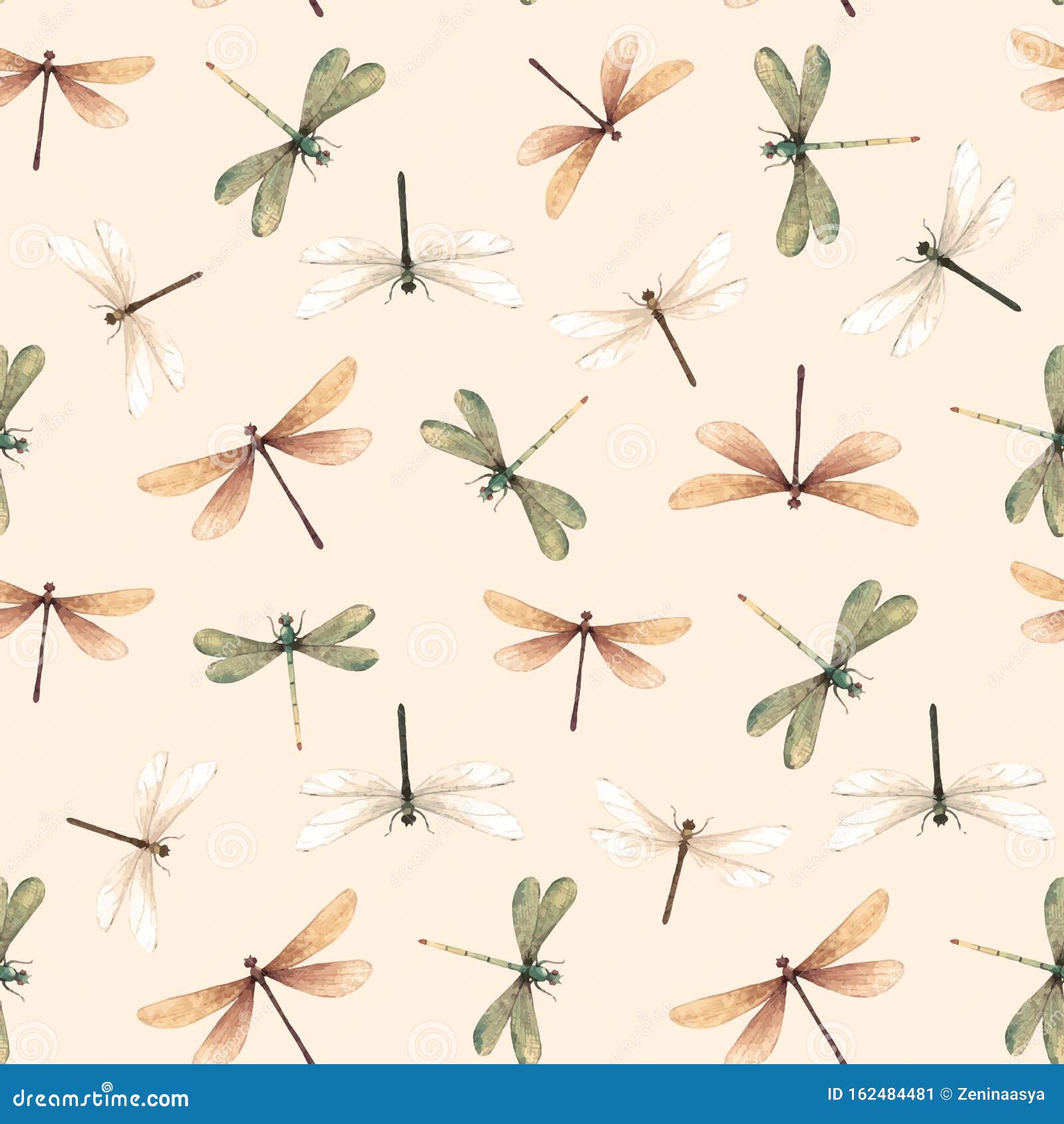 watercolor  summer dragonfly insect colourful seamless pattern