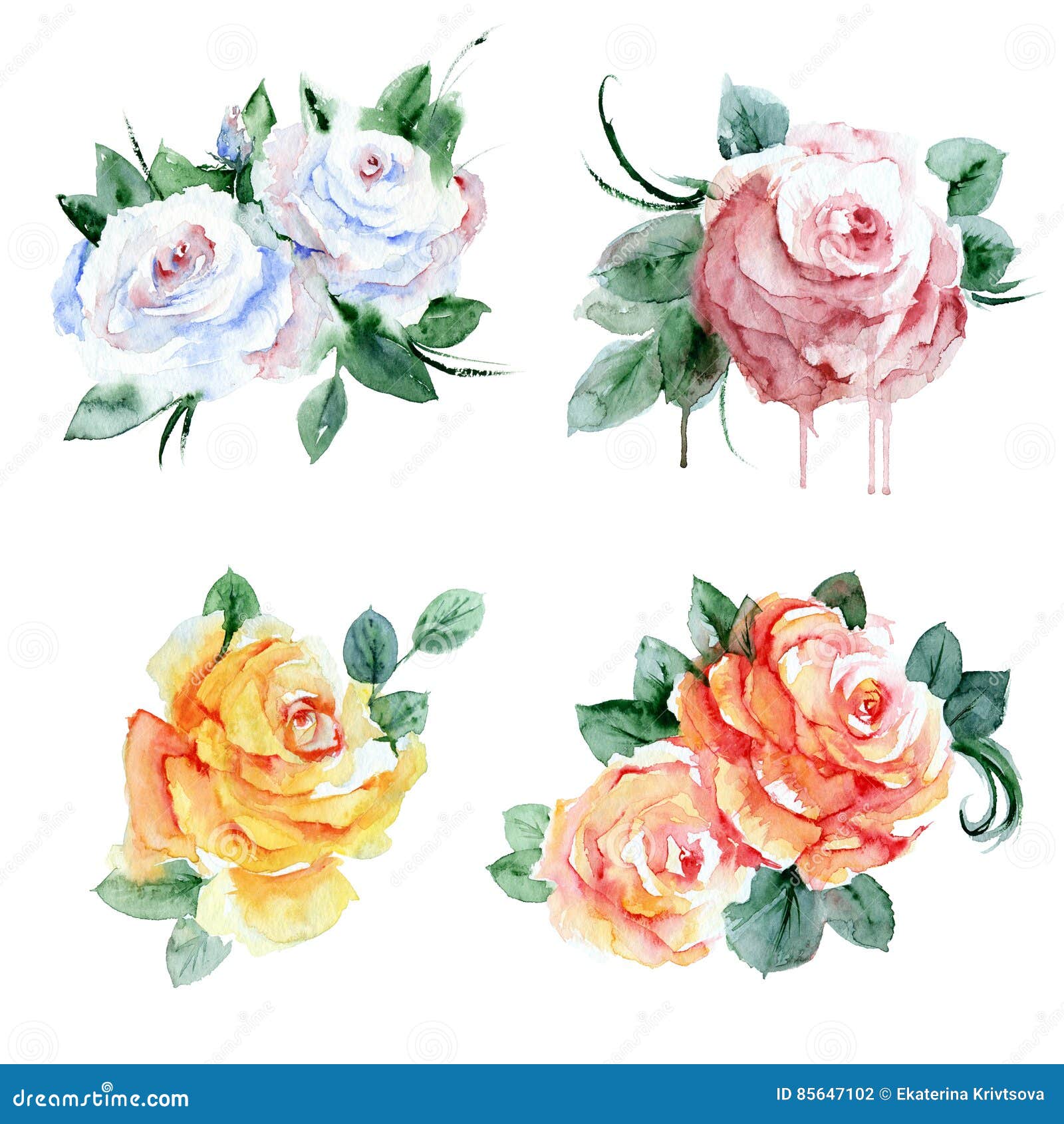 Watercolor Vintage Flowers. Stock Illustration - Illustration of bunch ...