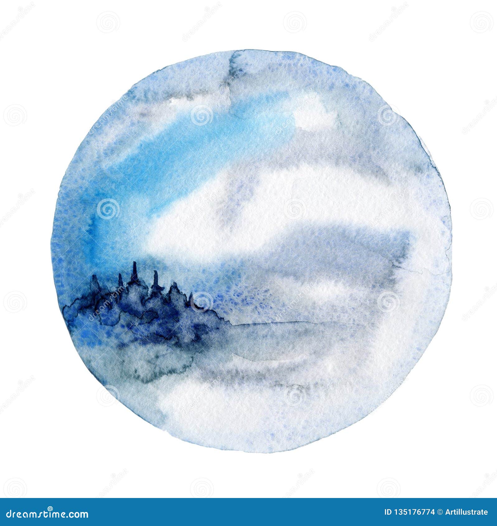 Watercolor Wall Art, Winter Landscape Stock Illustration - Illustration Of Card, White: 135176774