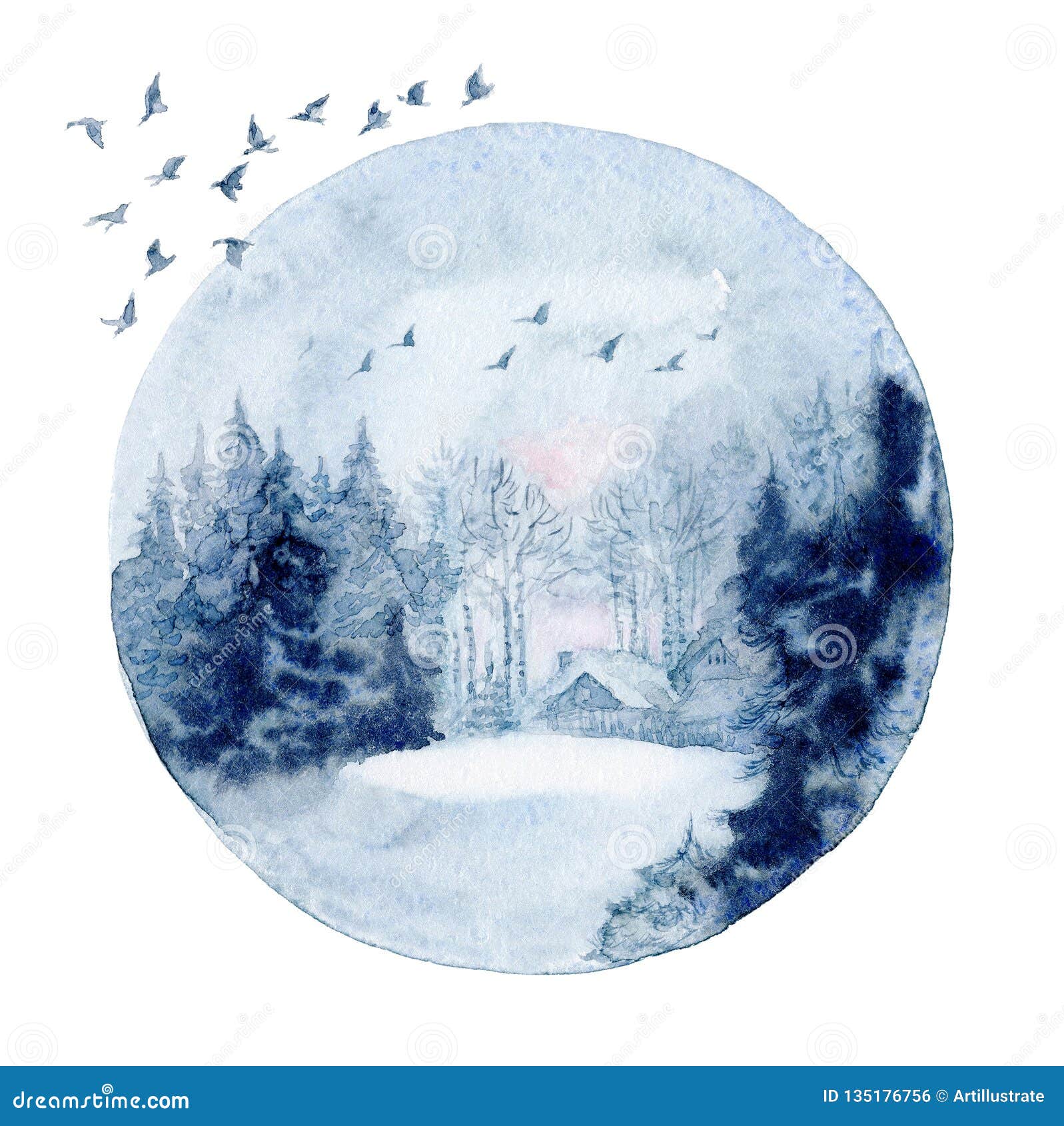 Watercolor Wall Art, Winter Landscape Stock Illustration - Illustration Of Wall, Landscape: 135176756